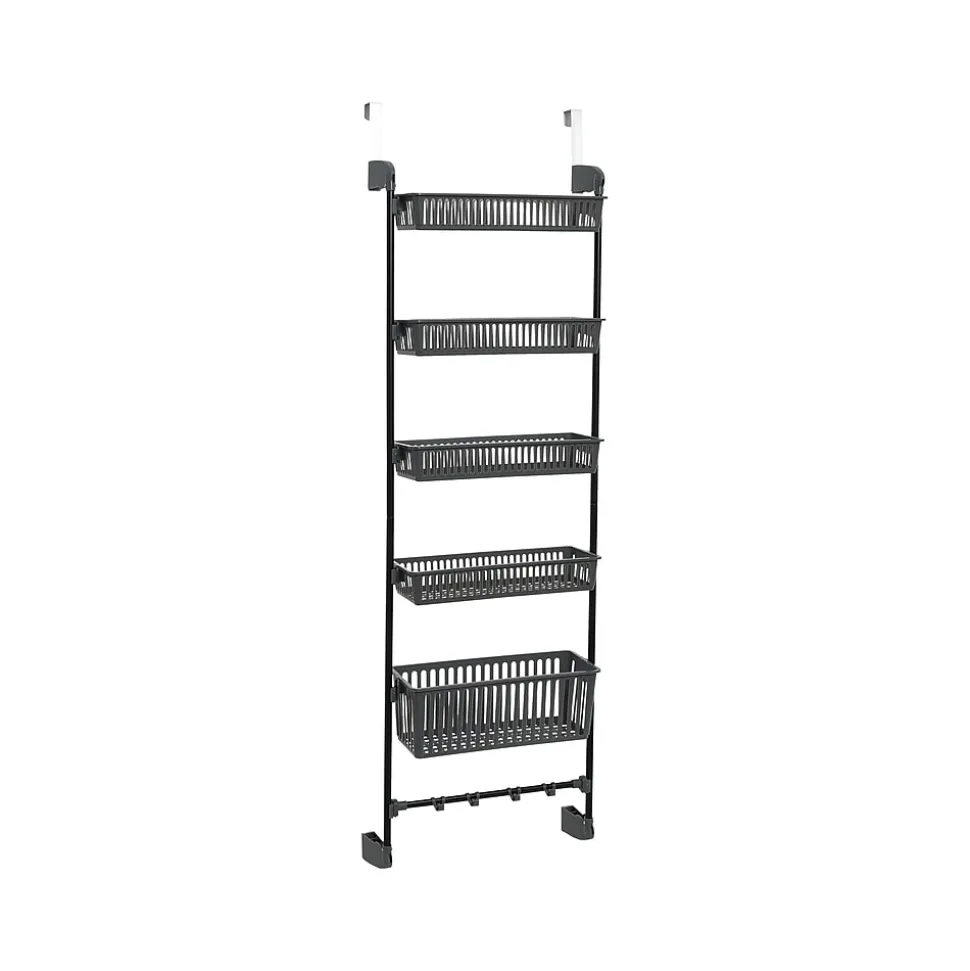 Household Essentials 5-Shelf Plastic Over-the-Door Storage Rack, 20", Gray/Black (2192-1)