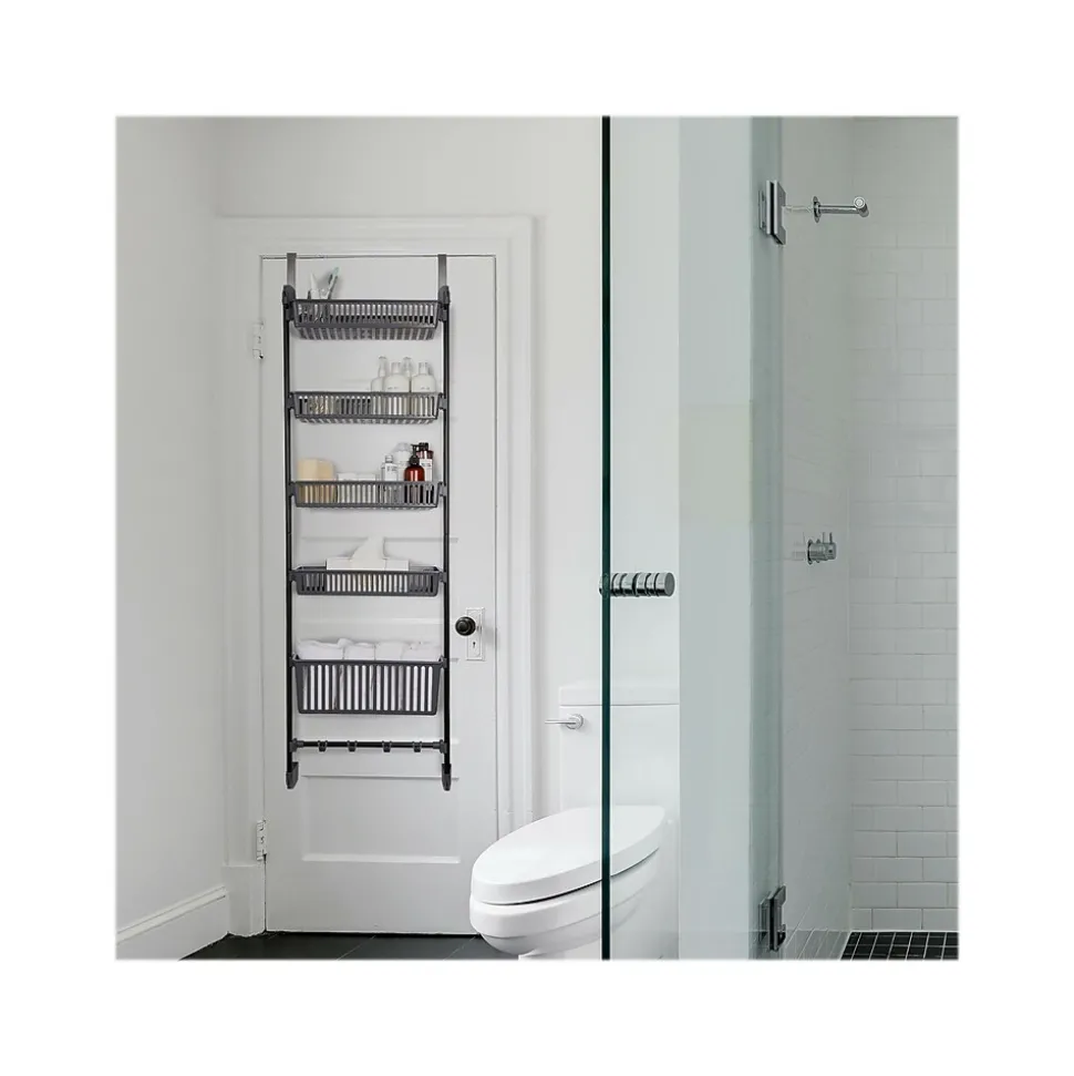 Household Essentials 5-Shelf Plastic Over-the-Door Storage Rack, 20", Gray/Black (2192-1)