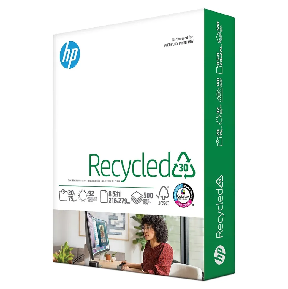 HP 30% Recycled 8.5" x 11" Multipurpose Paper, 20 lbs., 92 Brightness, 500 Sheets/Ream (HPE1120)