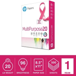HP 8.5" x 11" Multipurpose Paper, 20 lbs., 96 Brightness, White, 500/Ream (206230)