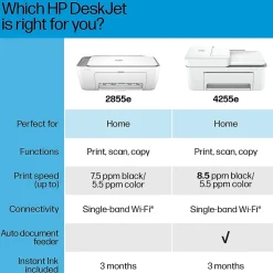 HP DeskJet 2855e Wireless All-in-One Color Inkjet Printer, Scanner, Copier, Best for Home, 3 Months of Ink Included (588S5A)