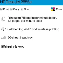 HP DeskJet 2855e Wireless All-in-One Color Inkjet Printer, Scanner, Copier, Best for Home, 3 Months of Ink Included (588S5A)