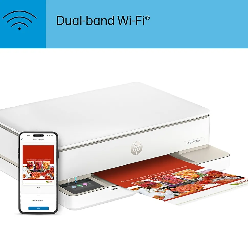 HP Envy 6155e Wireless All-in-One Color Inkjet Printer, Scanner, Copier, Best for Home, 3 months FREE ink with HP+ (714L5A)