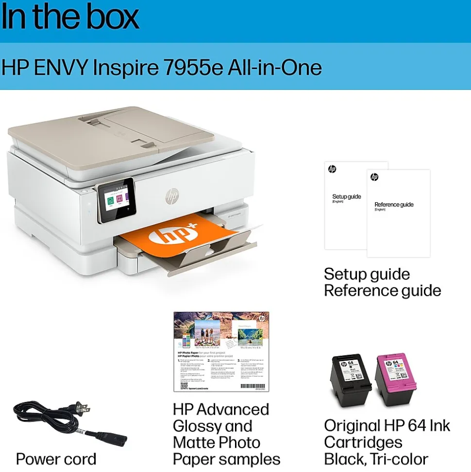 HP Envy Inspire ENVY 7955e Wireless Color Inkjet Printer, All-In-One, Print, Scan, Copy (1W2Y8A#B1H)