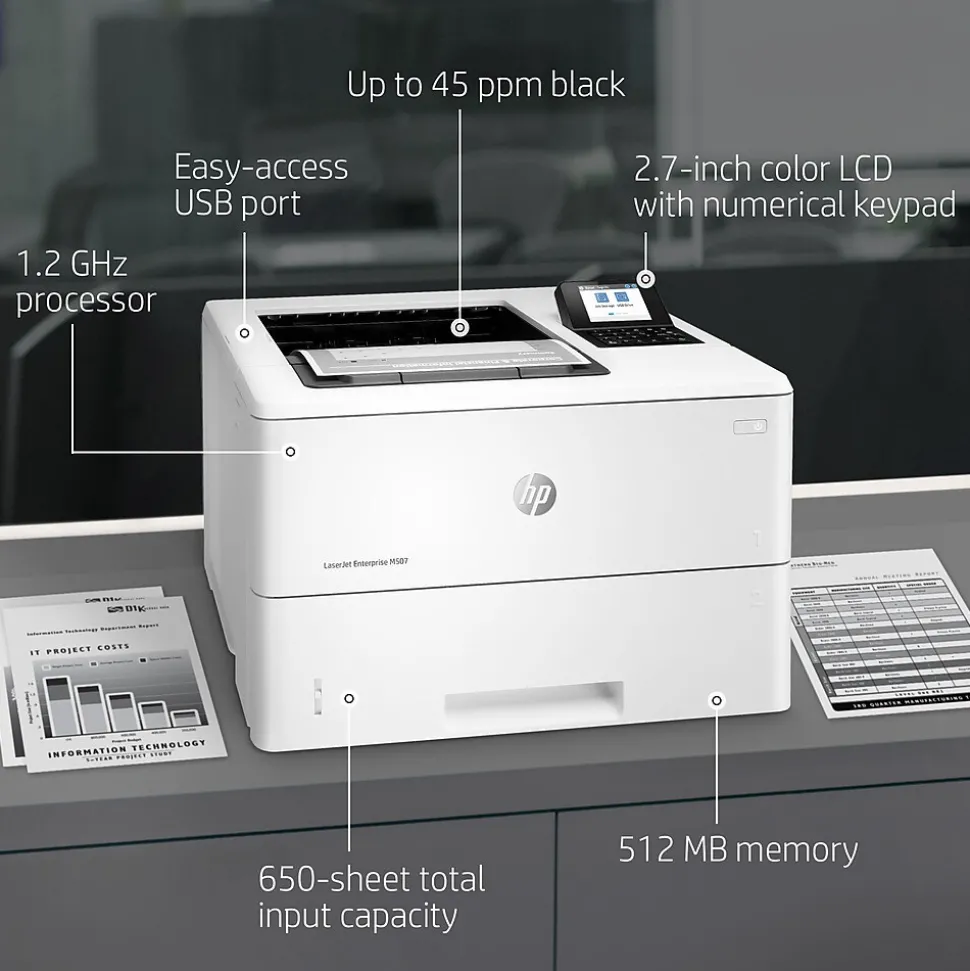 HP LaserJet Enterprise M507n Monochrome Laser Printer with Built-in Ethernet (1PV86A)