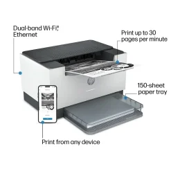 HP LaserJet M209dw Wireless Black & White Laser Printer, Single-Function, Print, Best for Home Office (6GW62F)