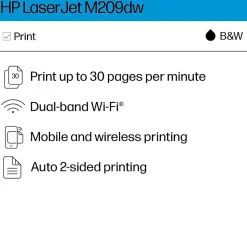 HP LaserJet M209dw Wireless Black & White Laser Printer, Single-Function, Print, Best for Home Office (6GW62F)