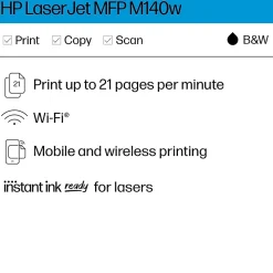 HP LaserJet MFP M140w Wireless Black & White All-in-One Laser Printer, Scanner, Copier, Best for Home Office (7MD72F)