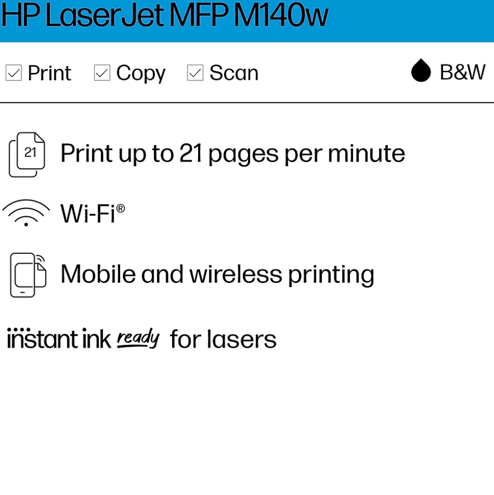 HP LaserJet MFP M140w Wireless Black & White All-in-One Laser Printer, Scanner, Copier, Best for Home Office (7MD72F)