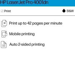 HP LaserJet Pro 4001dn Wired Black & White Laser Printer, Single Function Print, 2-Sided Printing, Best for Office (2Z600F)