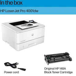 HP LaserJet Pro 4001dw Wireless Black & White Laser Printer, Single-Function, Print, Best for Office (2Z601F)