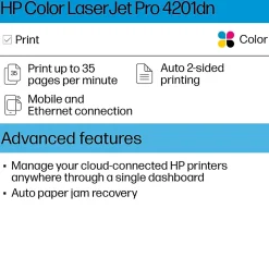 HP LaserJet Pro LJP 4201dn Color Laser Printer, Single-Function, Print (4RA85F)