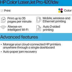 HP LaserJet Pro LJP 4201dw Wireless Color Laser Printer, Single-Function, Print (4RA86F)