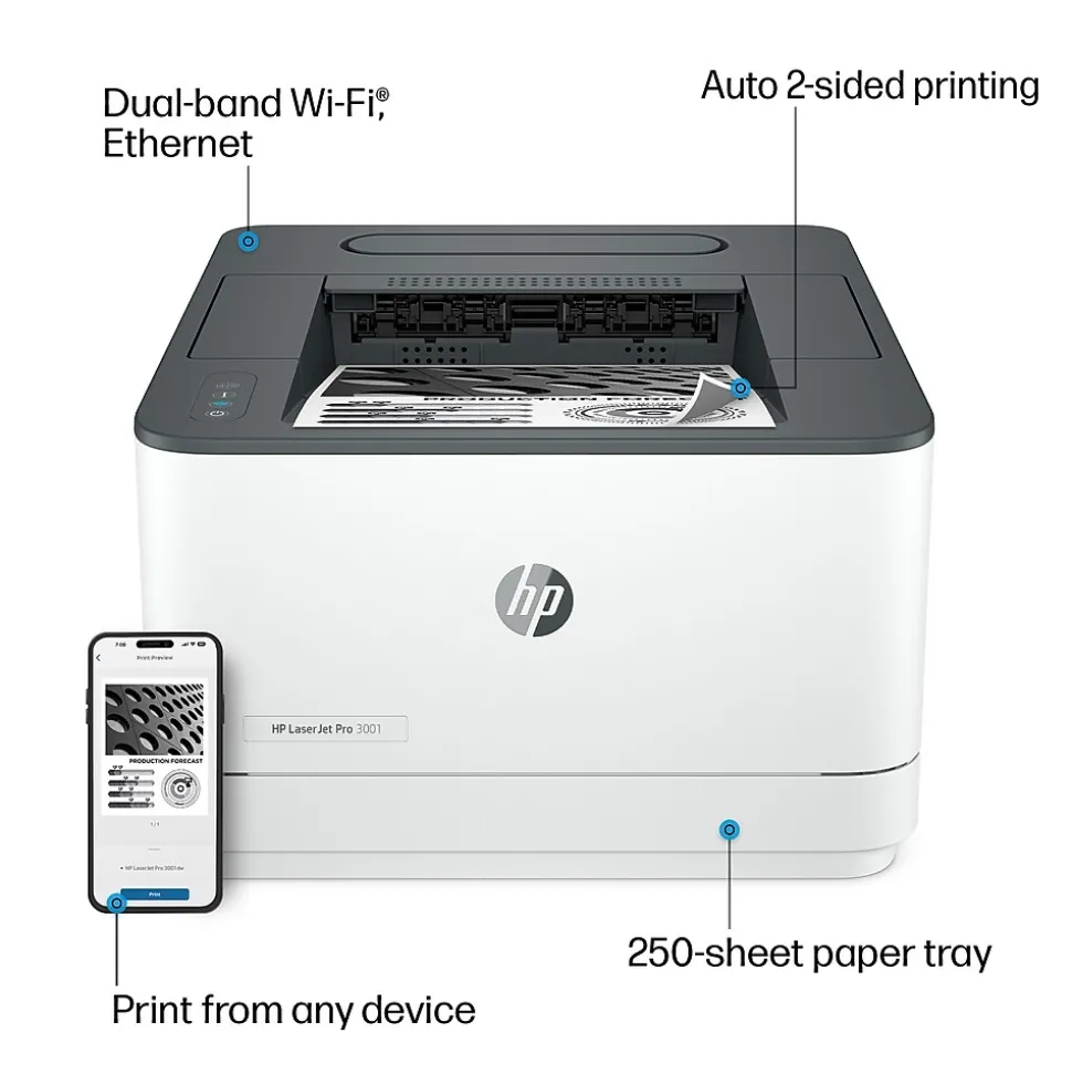 HP LaserJet Pro LJP 3001dw Wireless Black & White Laser Printer, Single-Function, Print, Best for Office (3G65OF)