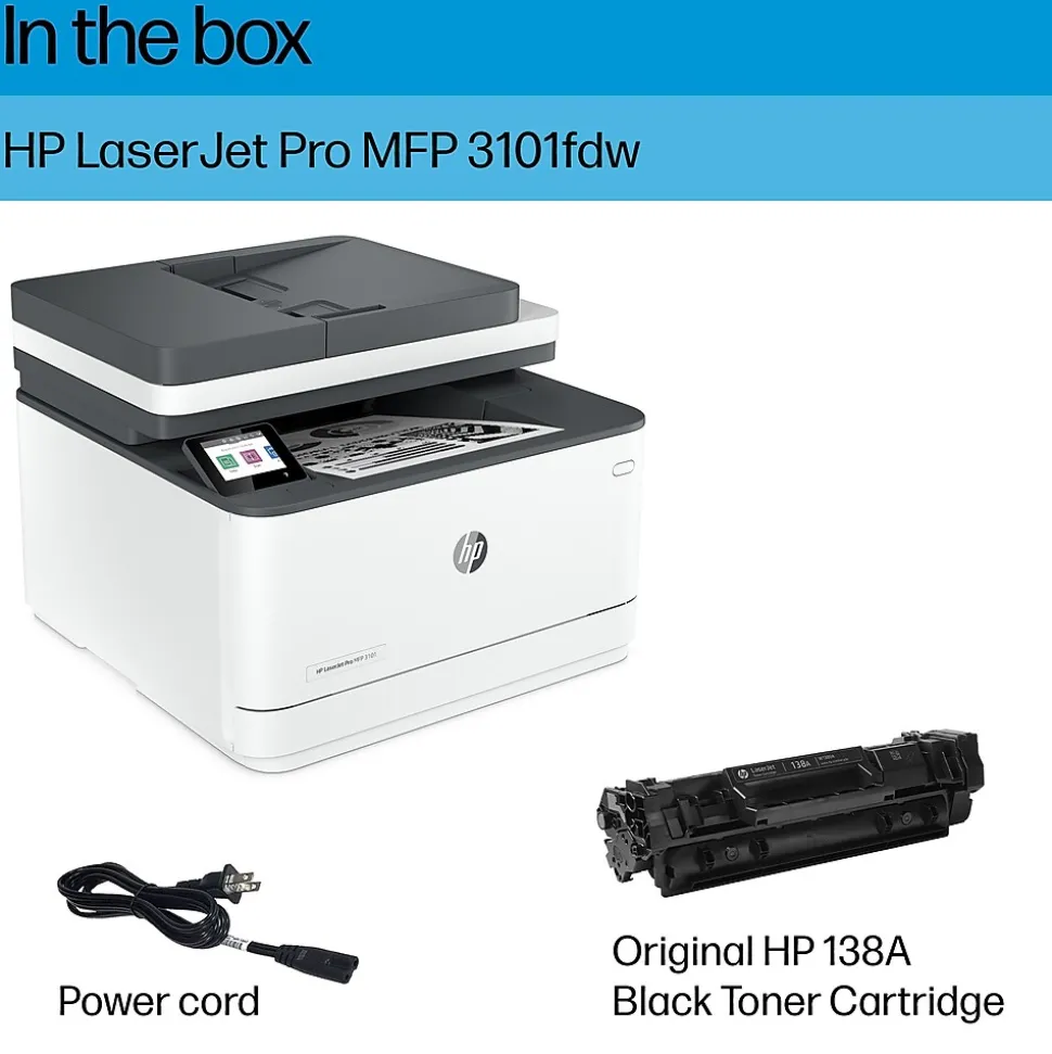 HP LaserJet Pro MFP LJP 3101fdw Wireless Black & White Laser Printer, All-In-One, Print, Scan, Copy, Fax (3G628F)