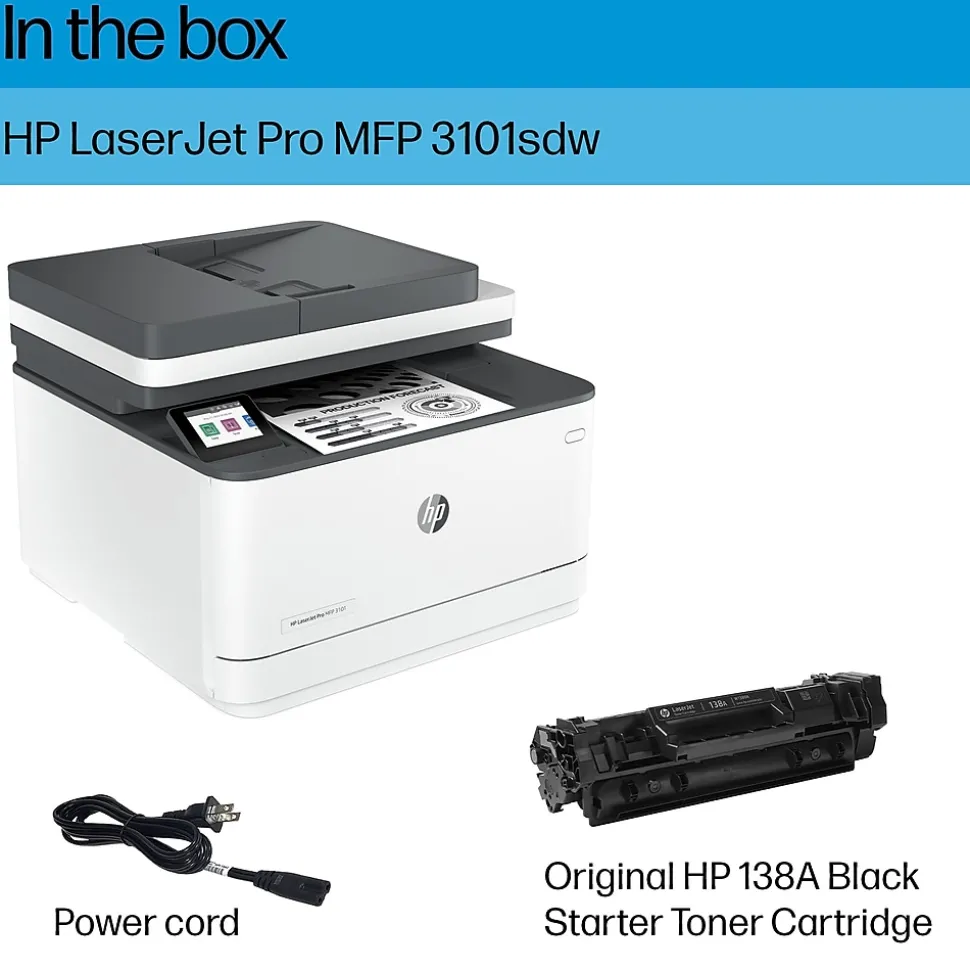 HP LaserJet Pro MFP 3101sdw Wireless Black & White All-in-One Laser Printer, Scanner, Copier, Best for Office (9D2X4F)
