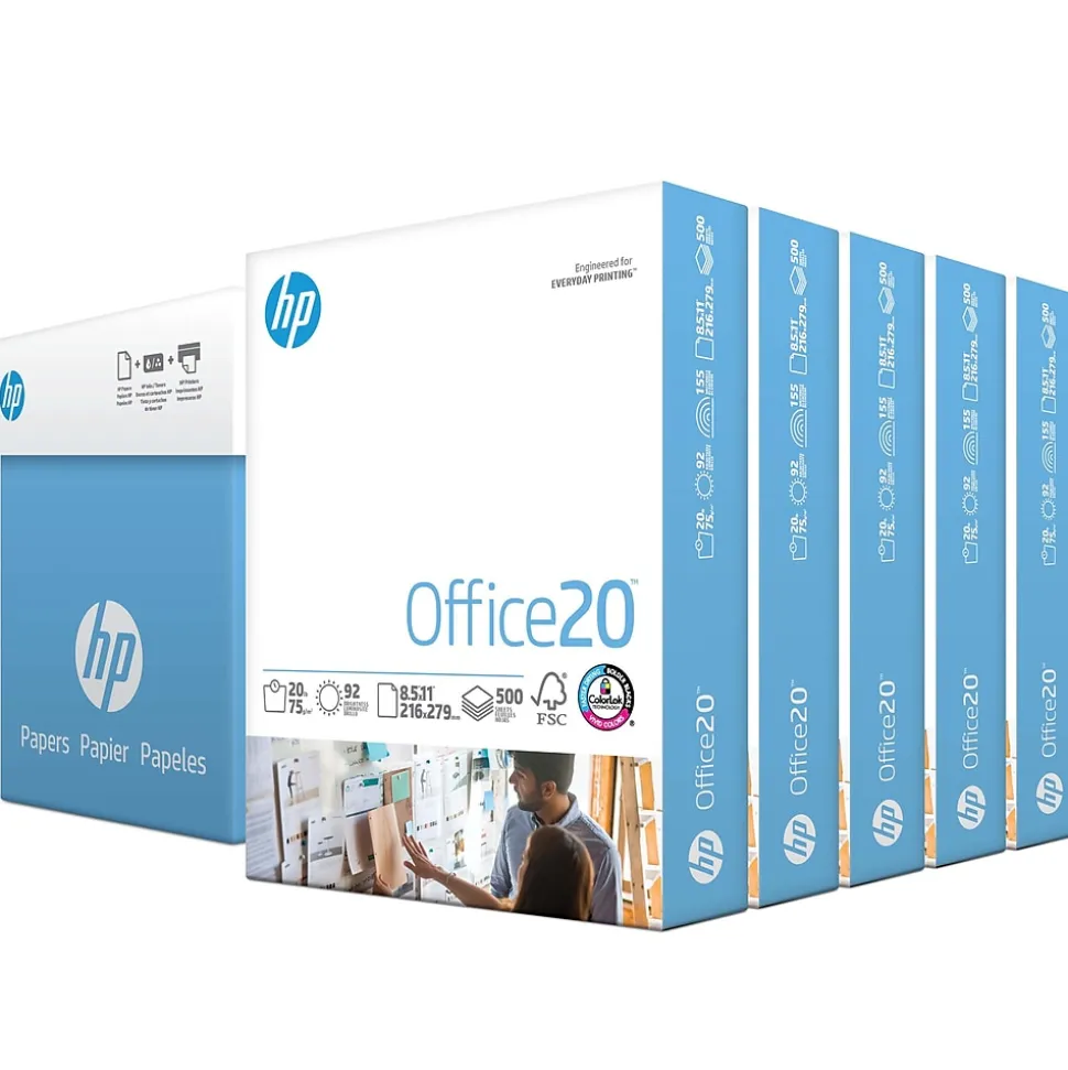 HP Office20 8.5" x 11" Copy Paper, 20 lbs., 92 Brightness, 2500 Sheets/Carton (HPC8511C)