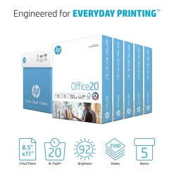 HP Office20 8.5" x 11" Copy Paper, 20 lbs., 92 Brightness, 2500 Sheets/Carton (HPC8511C)