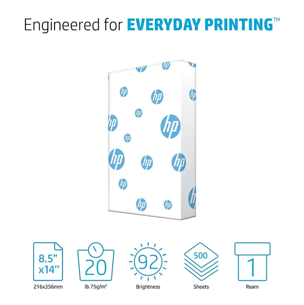 HP Office20 8.5" x 14" Multipurpose Paper, 20 lbs., 92 Brightness, 500 Sheets/Ream (HPC8514)