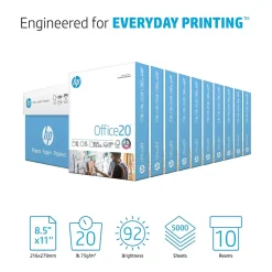 HP Office20 Multipurpose Paper, 8.5" x 11", 20 lbs., White, 500 Sheets/Ream, 10 Reams/Carton (HPC8511)
