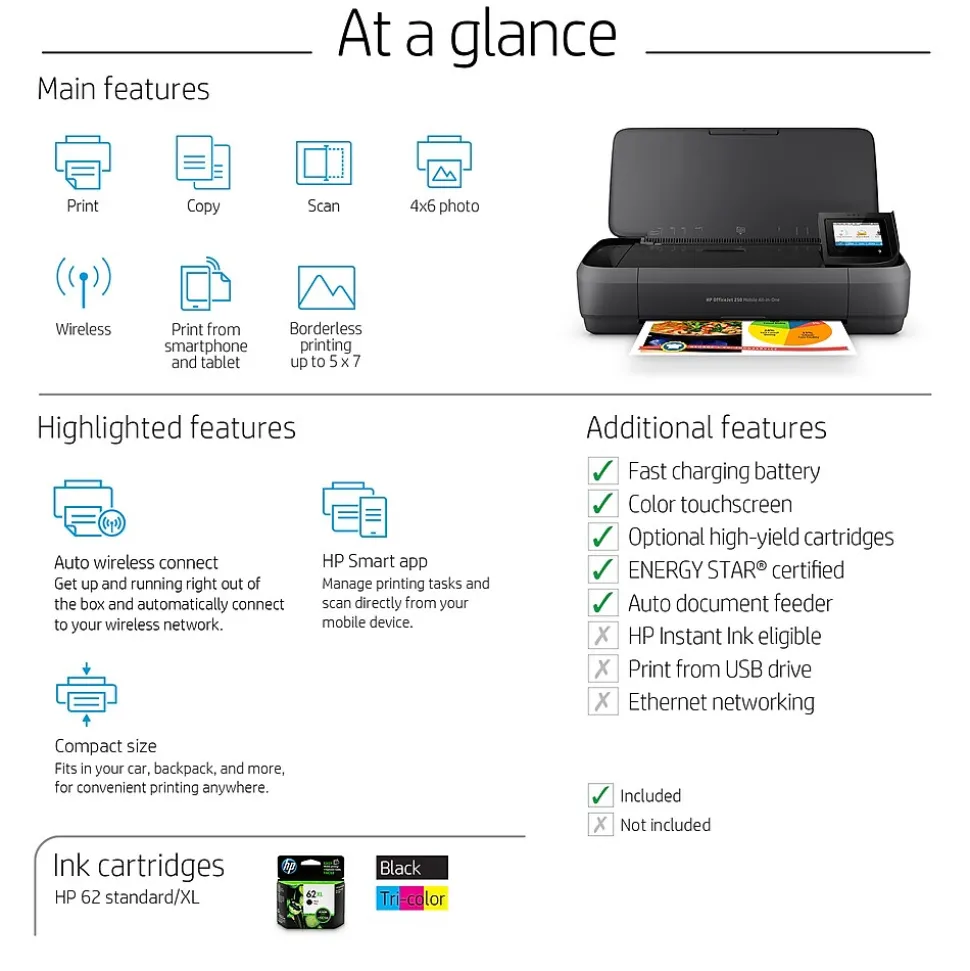 HP OfficeJet 250 Wireless Color Inkjet Printer, All-In-One, Print, Scan, Copy (CZ992A#B1H)