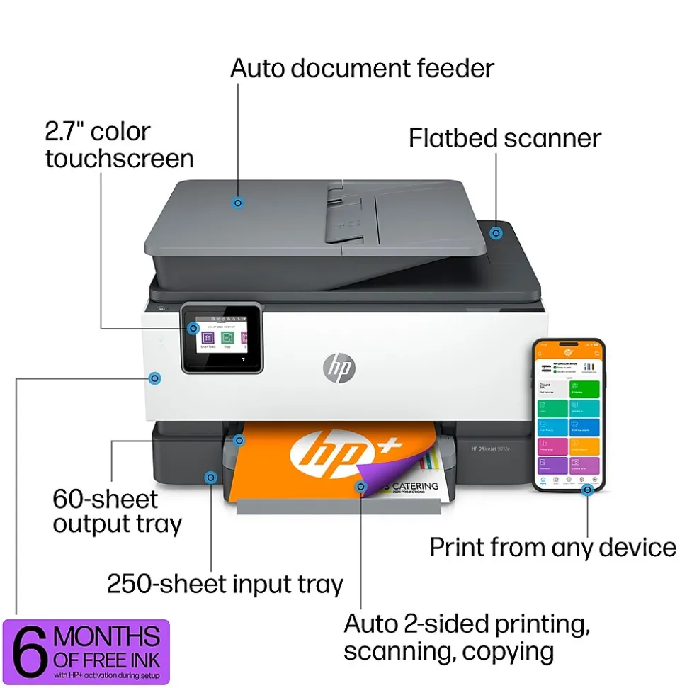 HP OfficeJet 9012e Wireless All-in-One Color Inkjet Printer, Duplex, Best for home office, 6 mo. Instant Ink with HP+ (1G5L4A)