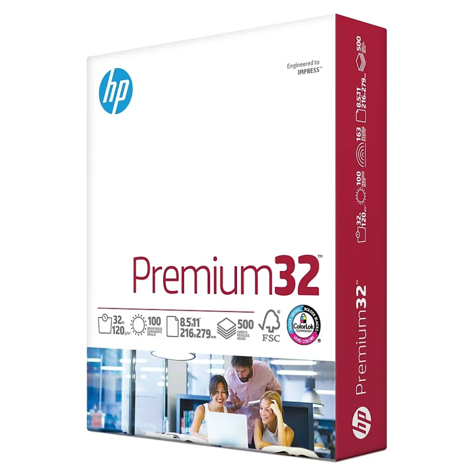 HP Premium32 8.5" x 11" Multipurpose Paper, 32 lbs., 100 Brightness, 500 Sheets/Ream (113100)