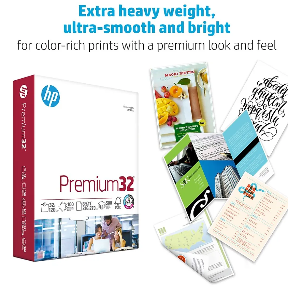 HP Premium32 8.5" x 11" Multipurpose Paper, 32 lbs., 100 Brightness, 500 Sheets/Ream (113100)