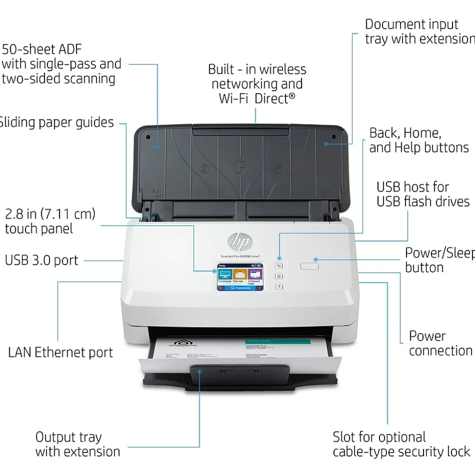 HP Scanjet Pro N4000 Snw1 Duplex Desktop Document Scanner, White (6FW08A#BGJ)