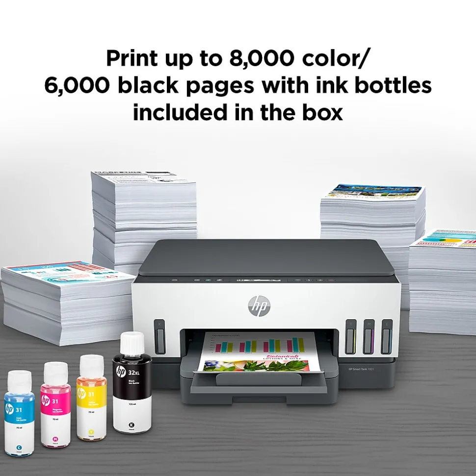 HP Smart Tank 7001 Wireless All-in-One Color Ink Tank Printer Scanner Copier, 2 years ink included (28B49A)
