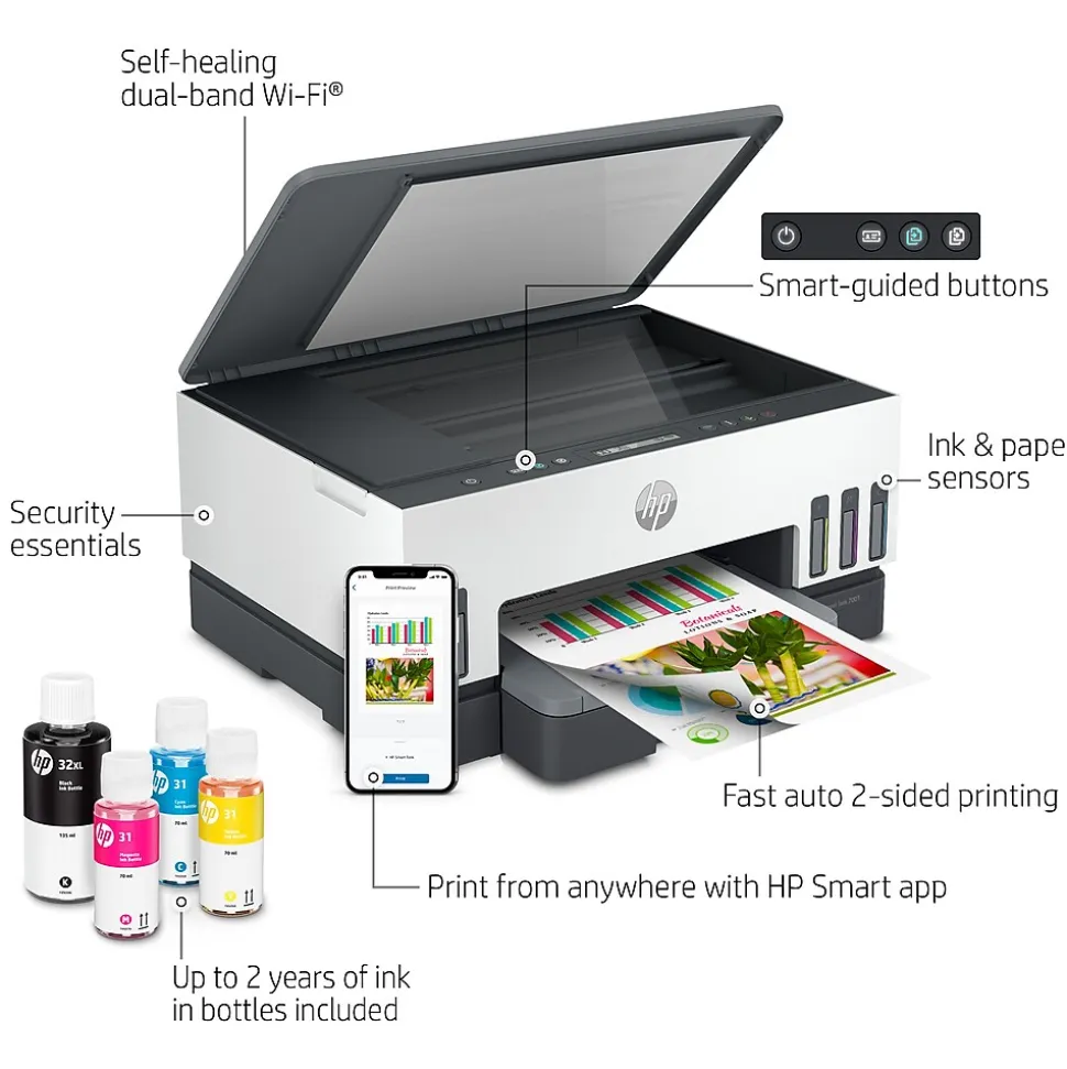 HP Smart Tank 7001 Wireless All-in-One Color Ink Tank Printer Scanner Copier, 2 years ink included (28B49A)
