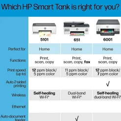 HP Smart Tank 6001 Wireless All-in-One Color Ink Tank Printer Scanner Copier, 2 years ink included (2H0B9A)