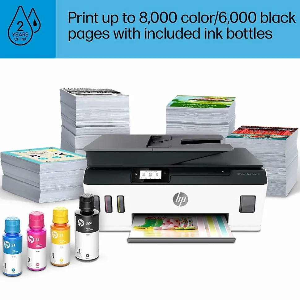 HP Smart Tank Plus 651 Wireless All-in-One Ink Tank Printer with up to 2 Years of Ink Included (7XV38A)