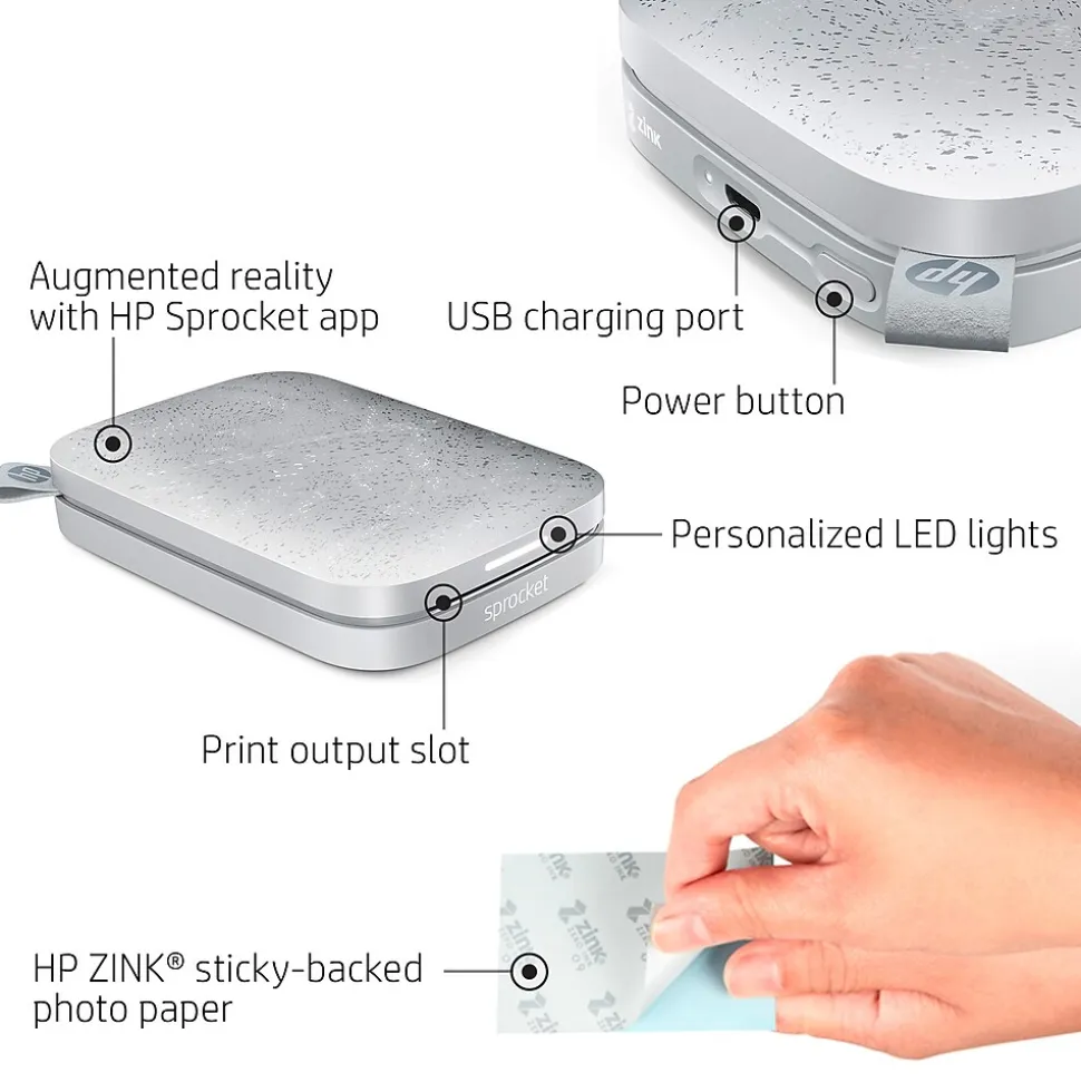 HP Sprocket 200 Wireless Color Inkjet Printer, Single-Function, Print (HPISPW)