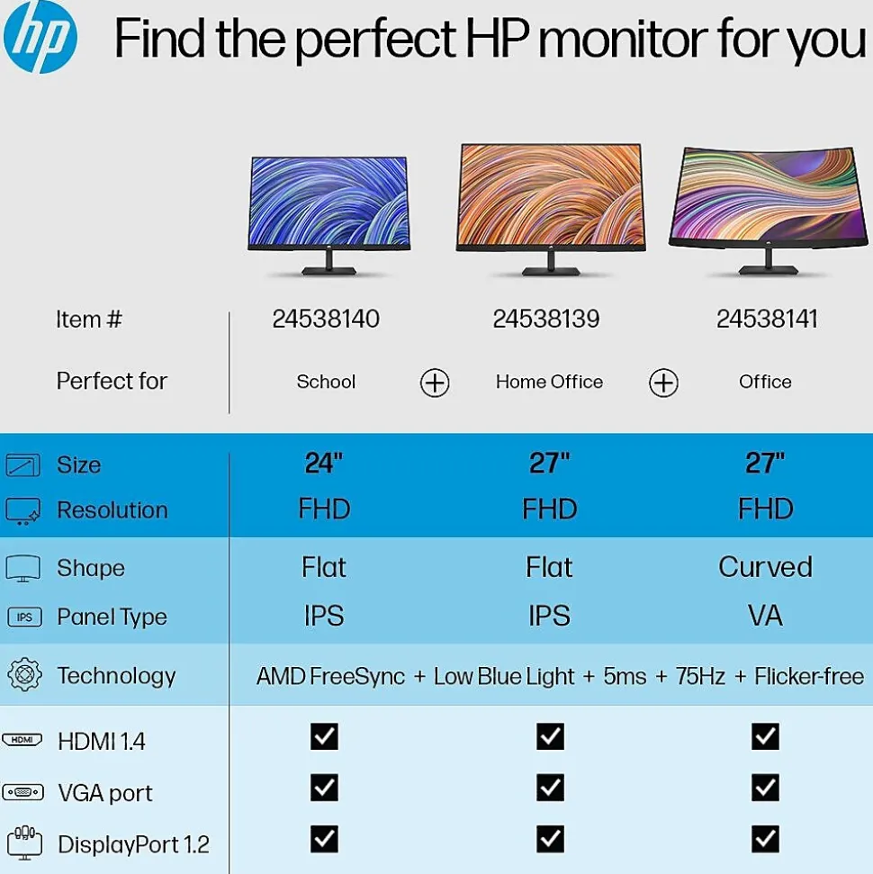 HP V27i G5 27" LED Monitor, Black (65P64AA#ABA)
