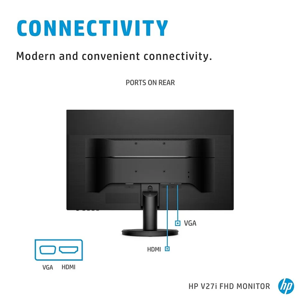 HP V27i Monitor, 27" LED Monitor, Black (9SV92AA#ABA)