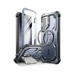 i-Blason ArmorBox MagSafe Rugged Case for Samsung Galaxy S24, Shock Absorbing, Metallic Blue (GS24ABSPTT)