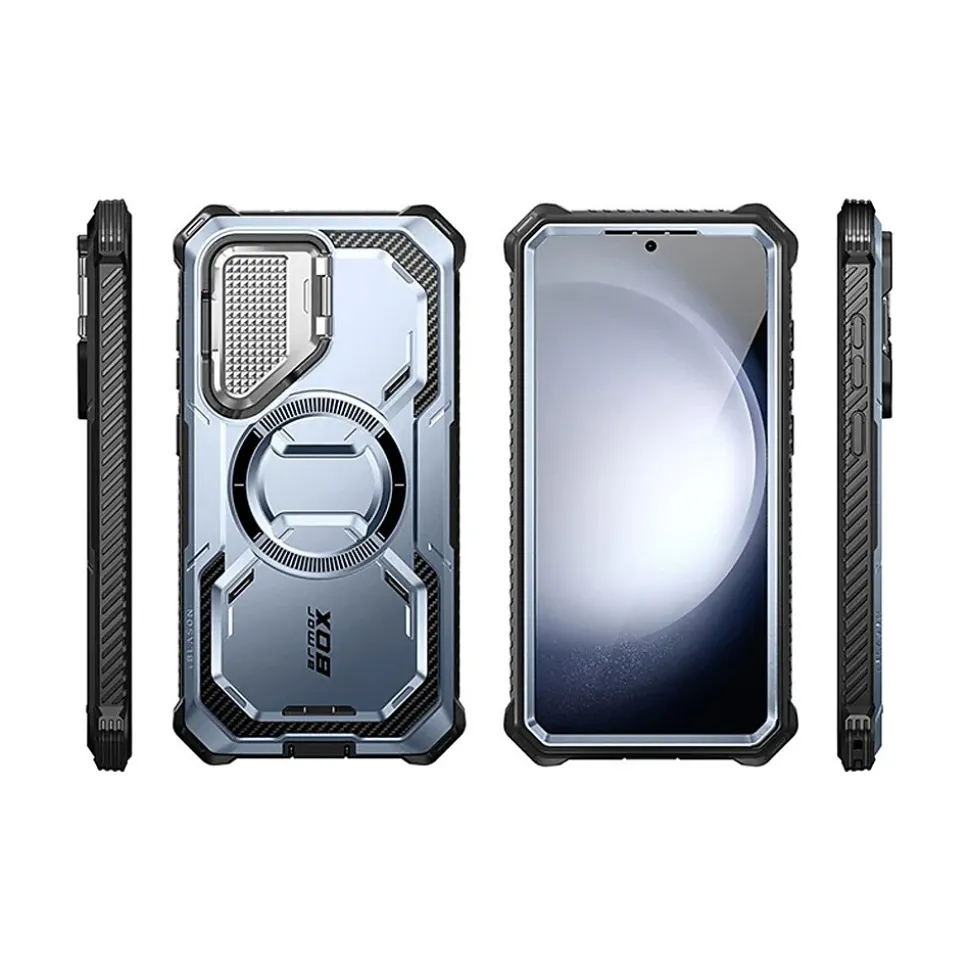 i-Blason ArmorBox MagSafe Rugged Case for Samsung Galaxy S24+, Shock Absorbing, Metallic Blue (GS24PLUSABSPTT)