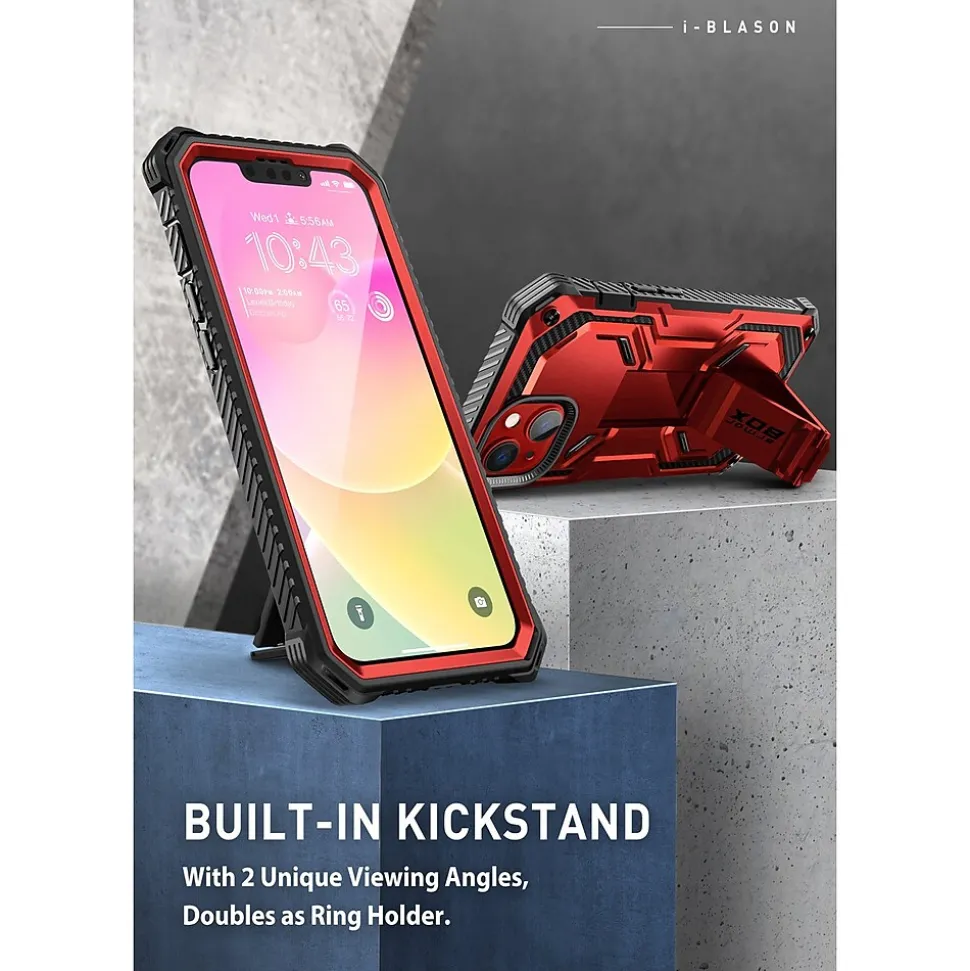 i-Blason ArmorBox Metallic Red Rugged Case for iPhone 14 (iPhone2021/22-6.1-Armorbox-SP-Ruddy)