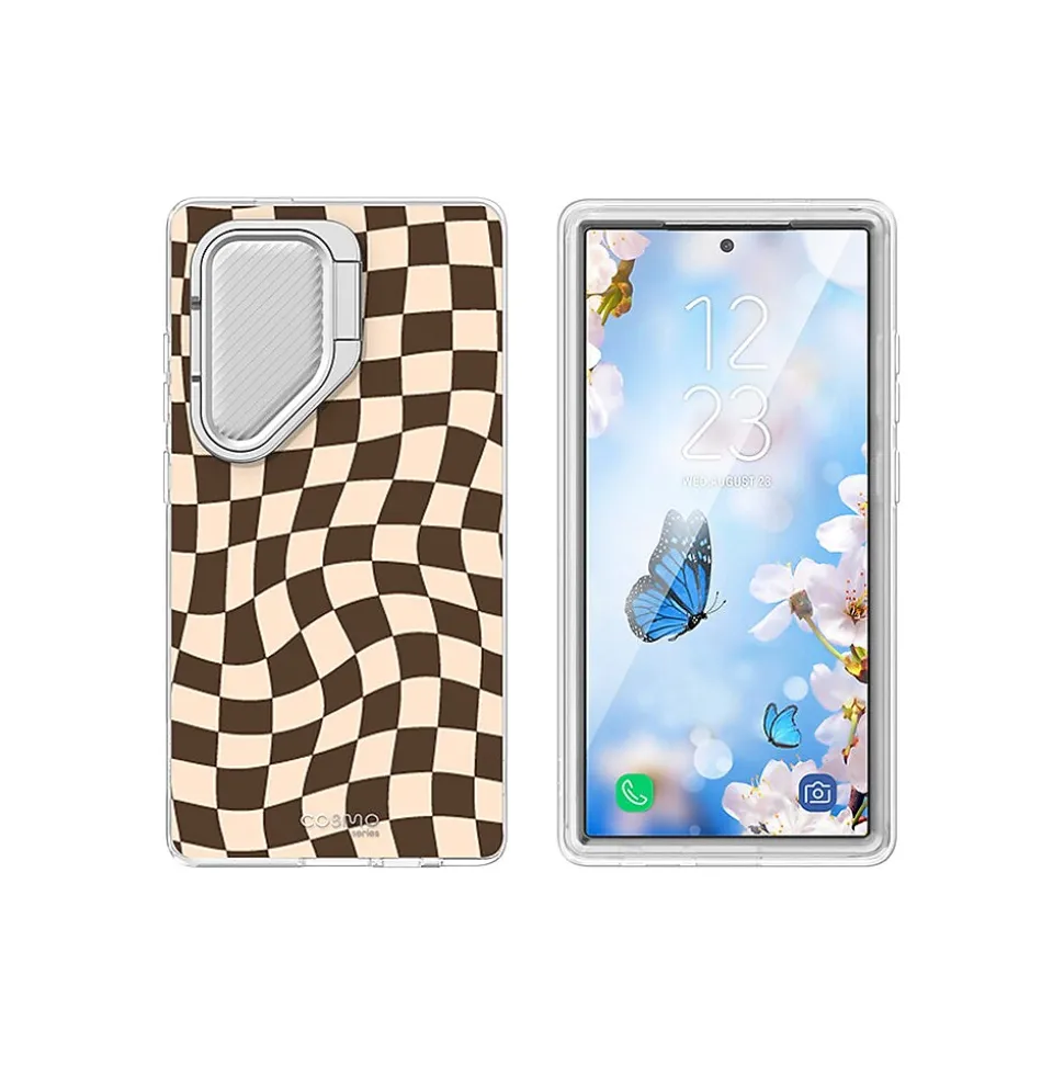 i-Blason Cosmo Cute Brown Checkers Case for Samsung Galaxy S24 Ultra, Shock-Absorbing