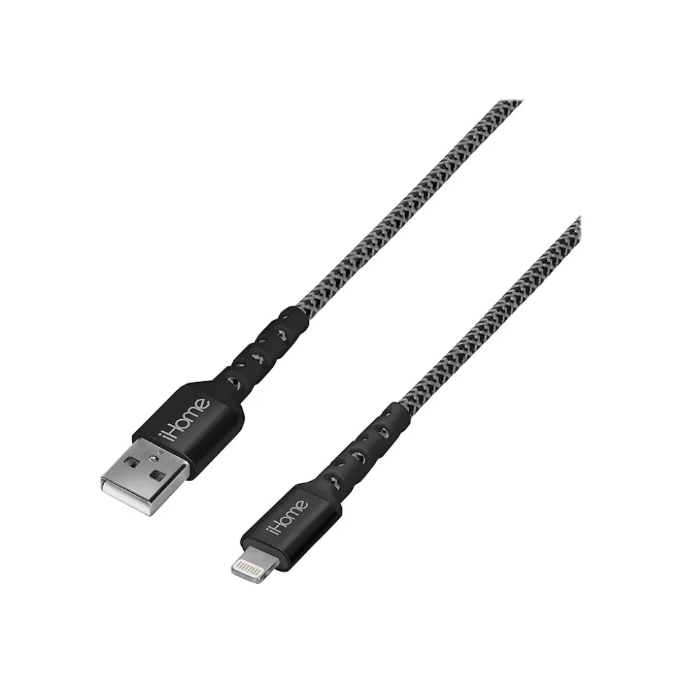 iHome 6' USB Type-A to Lightning Power Cable, Male to Male, Black (IHCT1038B-OD)