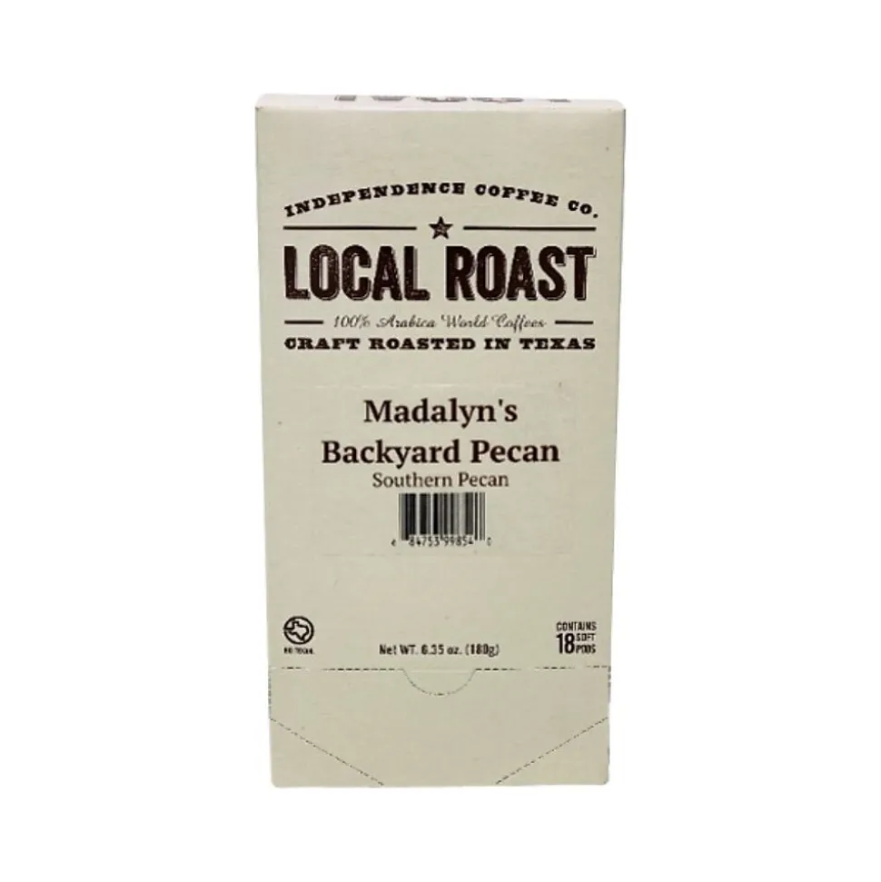 Independence Coffee Co. Madalyn's Backyard Pecan Southern Pecan Coffee Pods, Light Roast, 18/Box (MBP.SSrnd-108ctcs)