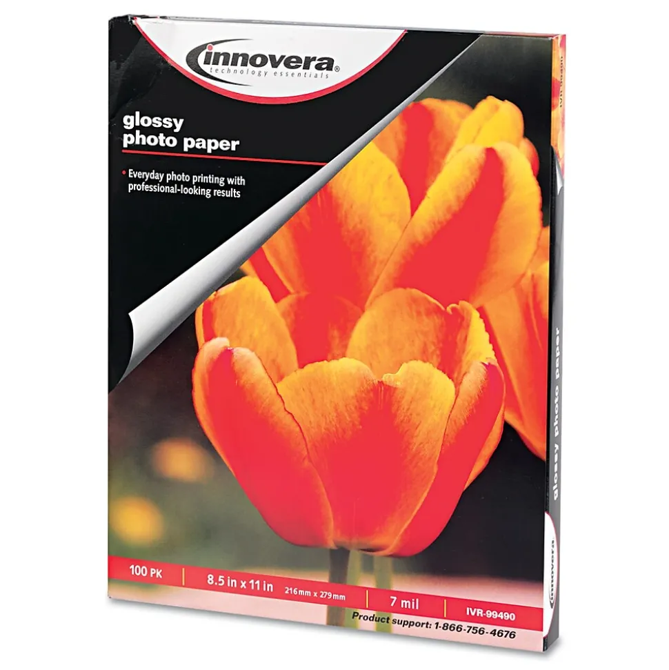 Innovera Glossy Photo Paper, 8.5" x 11", 100 Sheets/Pack (IVR99490)