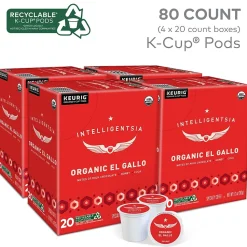 Intelligentsia Organic El Gallo Coffee, Keurig K-Cup Pod, Light Roast, 20/Box, 4 Boxes/Carton (5000371867CT)