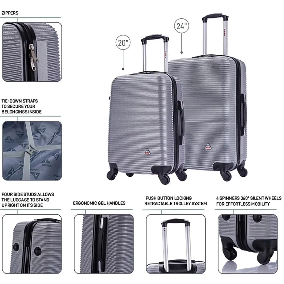InUSA Royal 2-Piece Hardside Spinner Luggage Set, Silver (IUROY0SM-SIL)