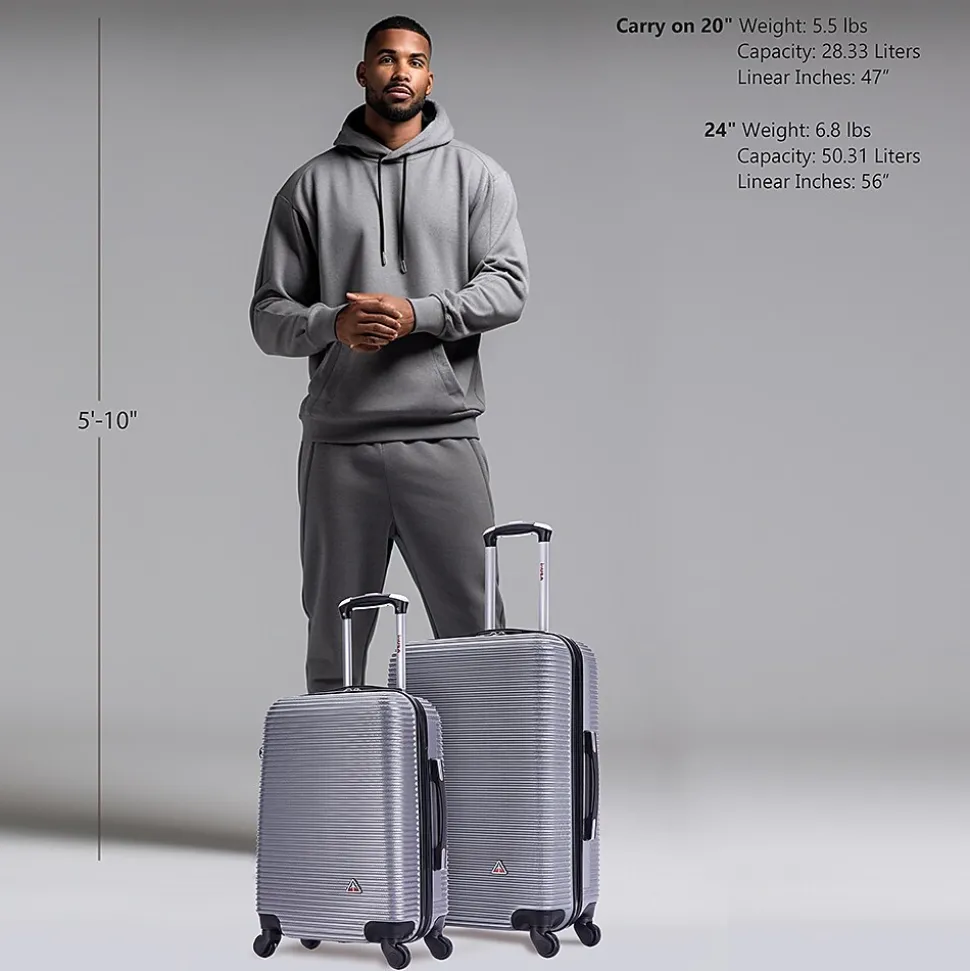 InUSA Royal 2-Piece Hardside Spinner Luggage Set, Silver (IUROY0SM-SIL)