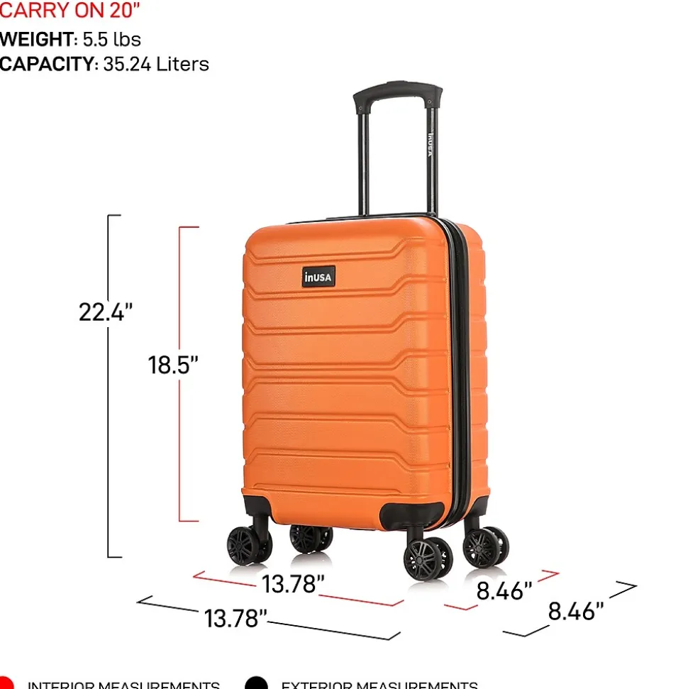 InUSA Trend 20" Hardside Carry-On Suitcase, 4-Wheeled Spinner, Orange (IUTRE00S-ORA)
