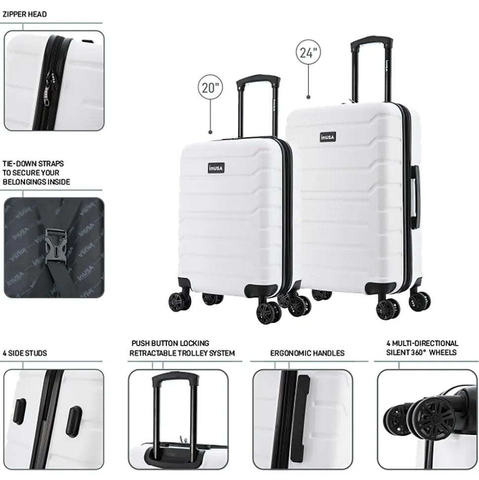 InUSA Trend 2-Piece Hardside Spinner Luggage Set, White (IUTRE0SM-WHI)