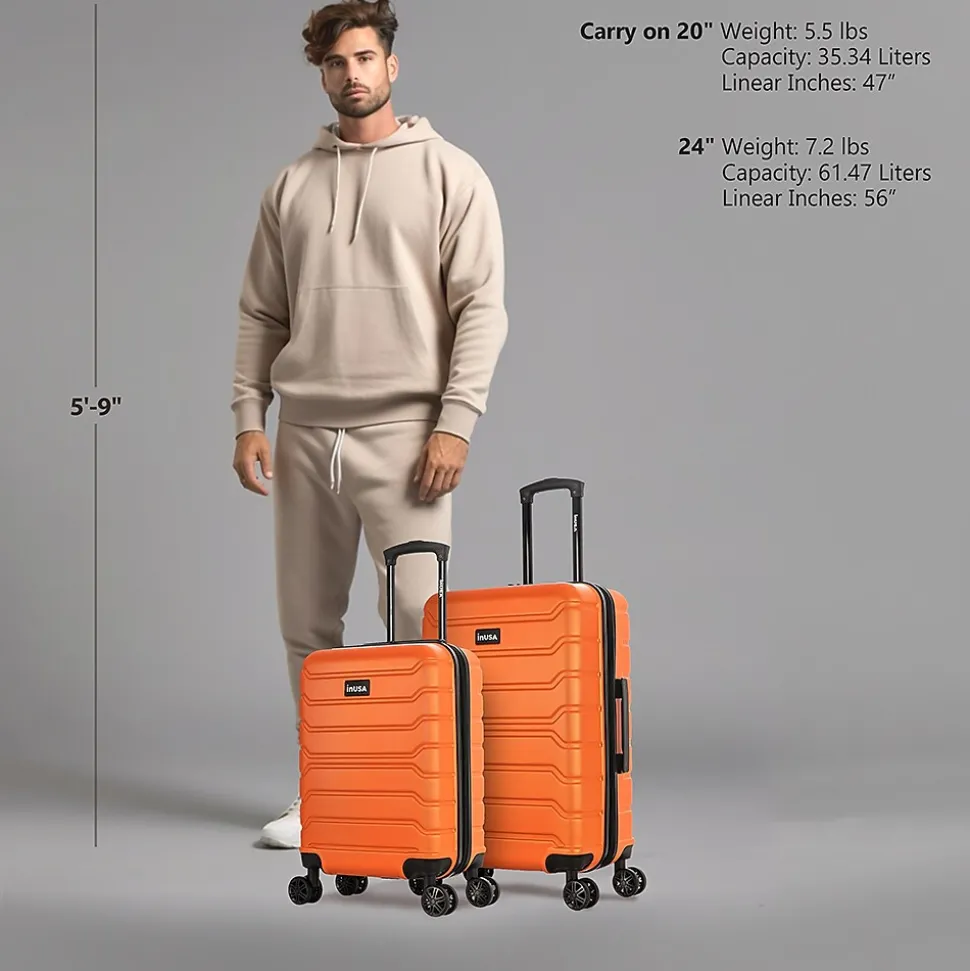 InUSA Trend 2-Piece Hardside Spinner Luggage Set, Orange (IUTRE0SM-ORA)
