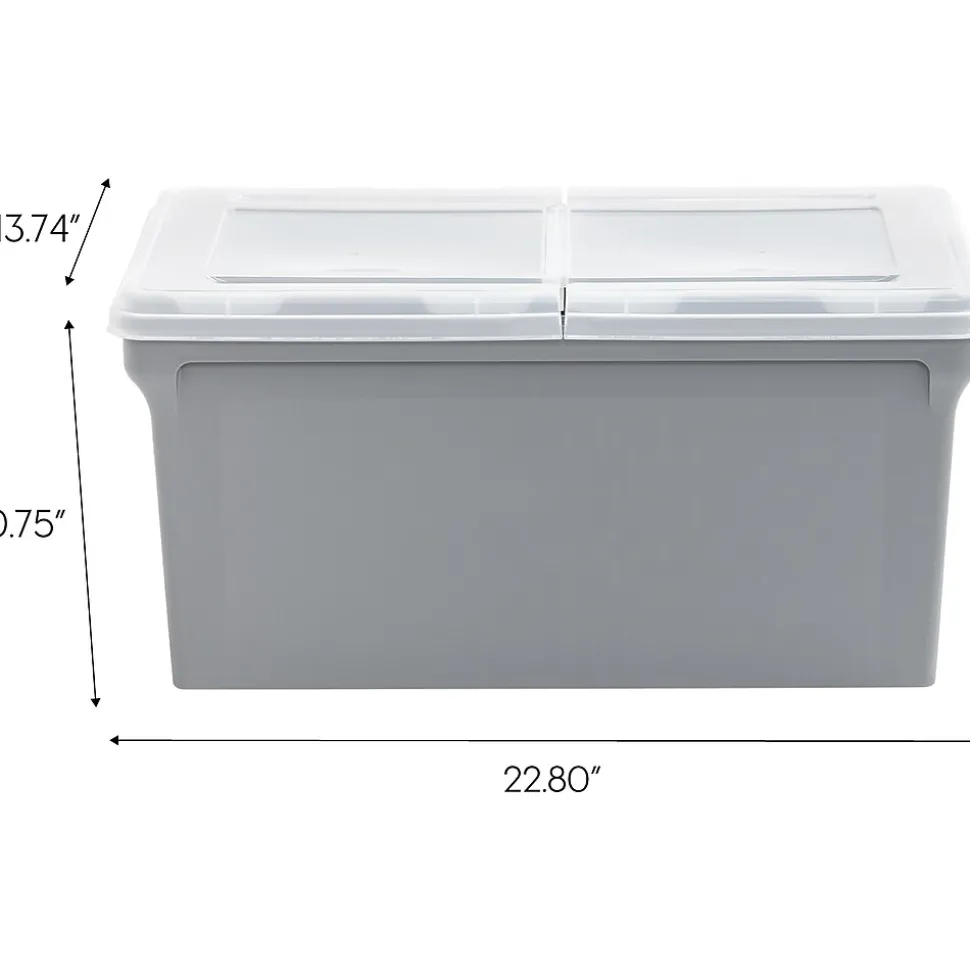 Iris Plastic File Box with Split Lid, Letter Size, Gray, 4/Pack (500167)